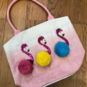 Mud Pie Burlap Flamingo Tote Bag